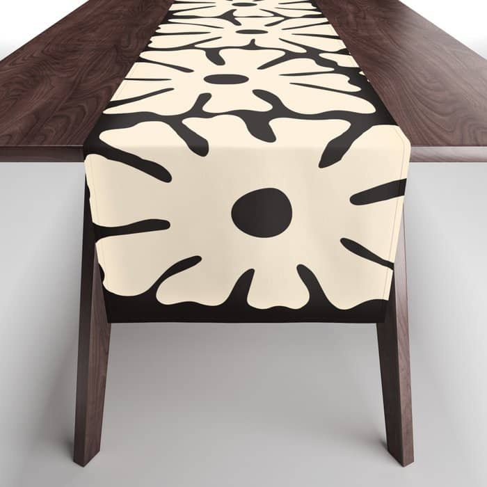 Mid-Century Flowers In Black & White Table Runner