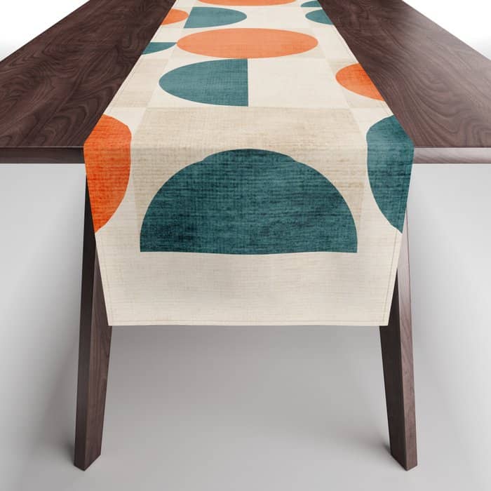 Geometric Modern Mcm Orange Teal  Unique Artwork Table Runner