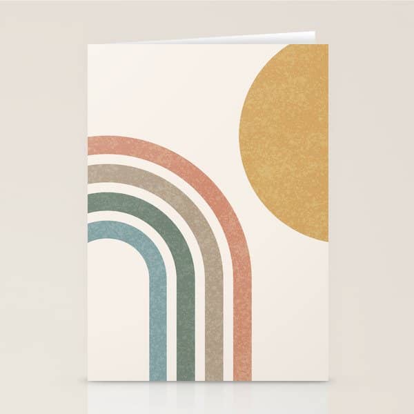 Mid Century Colorful Sun And Rainbow Stationery Card