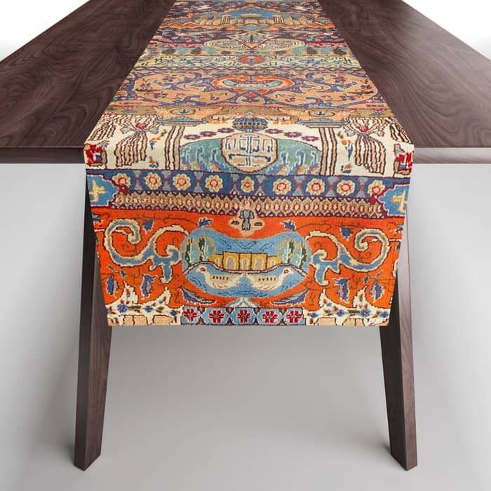 Golden Nature Antique Persian Kashmar Table Runner