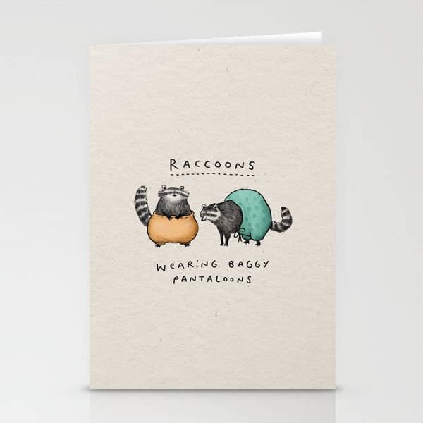 Raccoons Wearing Baggy Pantaloons Stationery Card