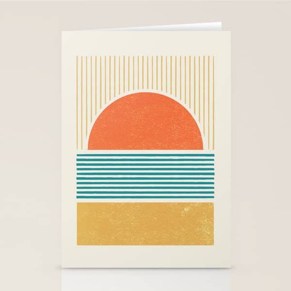 Sun Beach Stripes - Mid Century Modern Abstract Stationery Card