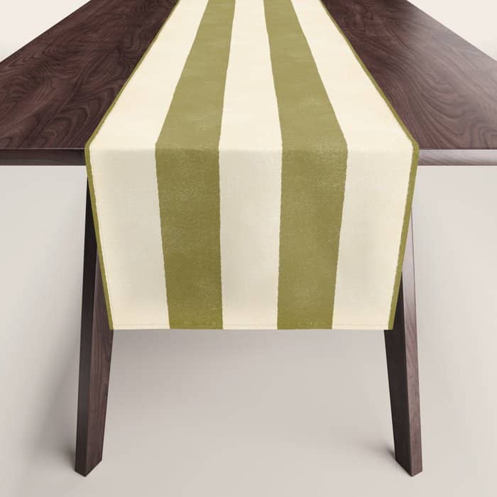Cabana Stripe - Moss Green And Cream Table Runner