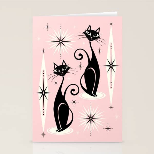 Mid Century Meow Retro Atomic Cats ©Studioxtine Stationery Card