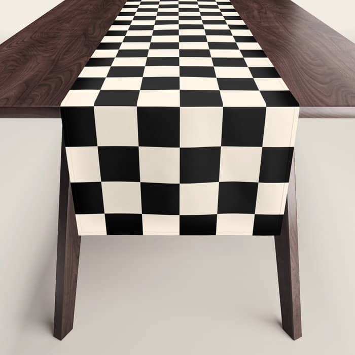 Checkerboard Mini Check Pattern In Black And Almond Cream Table Runner