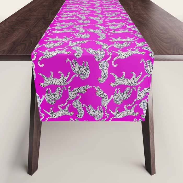 Abstract White Leopards With Red Lips Table Runner