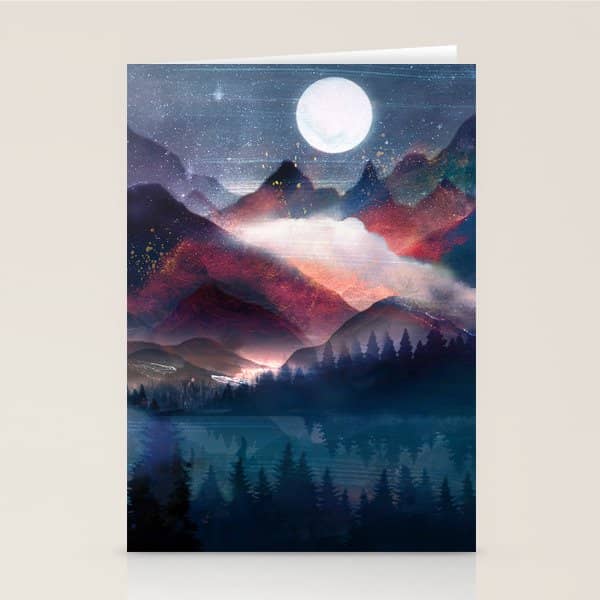 Mountain Lake Under The Stars Stationery Card