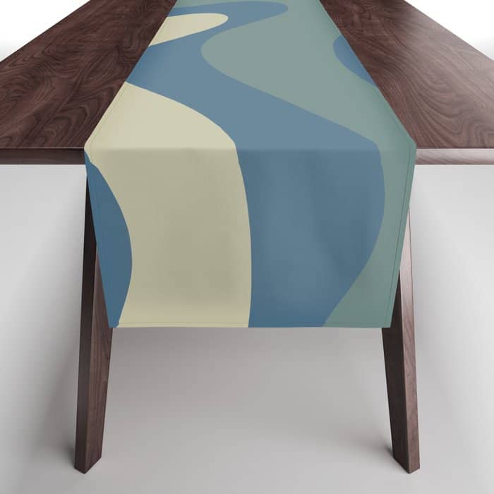 Modern Retro Liquid Swirl Abstract Pattern Square In Vintage Blue Table Runner