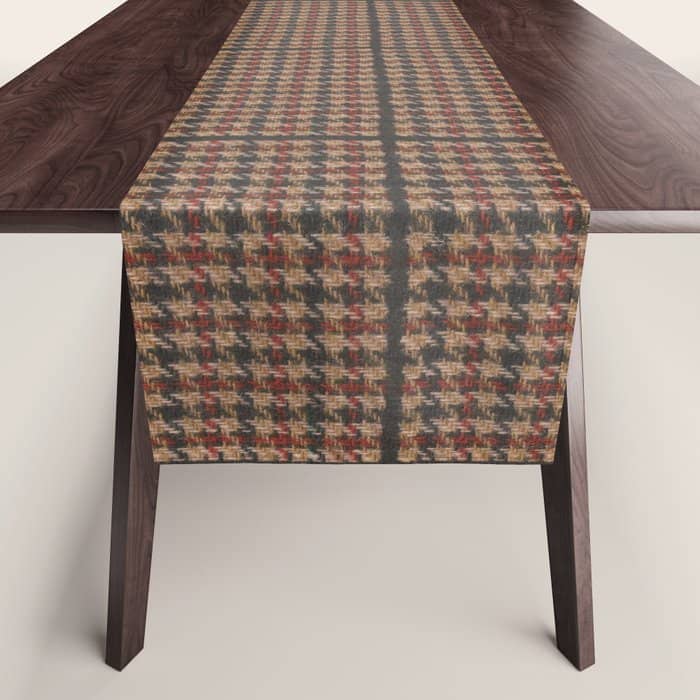 Vintage Brown Houndstooth Tweed  Table Runner