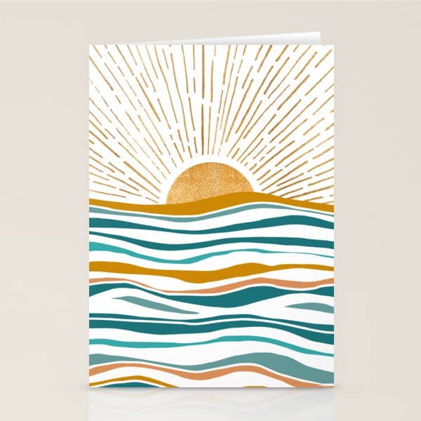 The Sun And The Sea - Gold And Teal Stationery Card