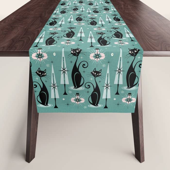 Mid Century Meow Atomic Kitty Christmas ©Studioxtine Table Runner