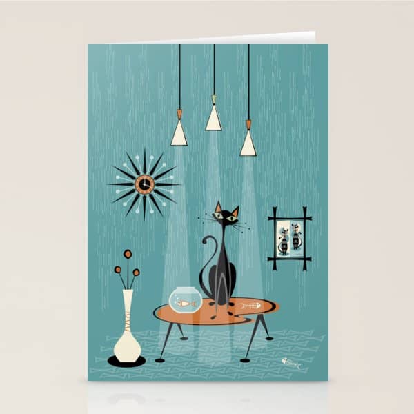 Mid Century Mishchief/ Cat Red Handed I Stationery Card