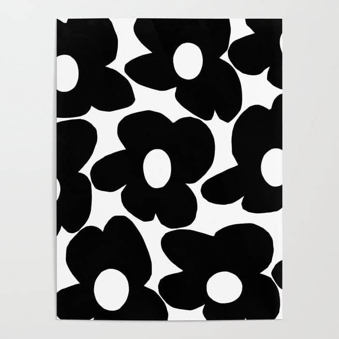 Black Retro Flowers White Background #Decor #Homestorie #Buyart Poster