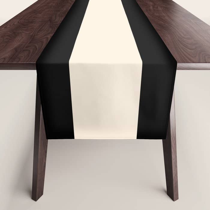 Single Stripe Minimalist Modern Color Block In Almond Cream And Black Table Runner