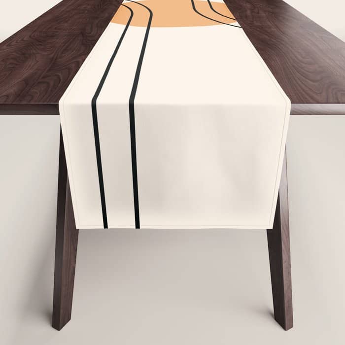 Geometric Lines In Black And Beige 14 (Rainbow And Sun Abstraction) Table Runner