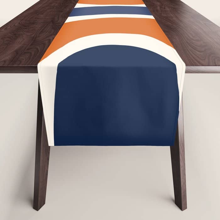 Abstract Shapes 14 In Orange And Navy Blue (Rainbow And Moon Phases Abstraction) Table Runner