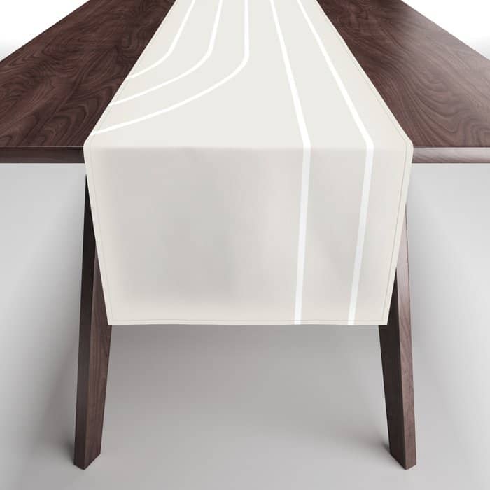 Minimal Line Curvature Xi Natural Off White Mid Century Modern Arch Abstract Table Runner