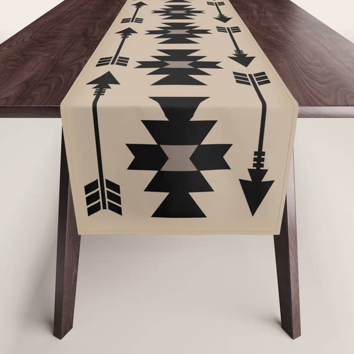 Southwestern Arrow Pattern 232 Black And Beige Table Runner