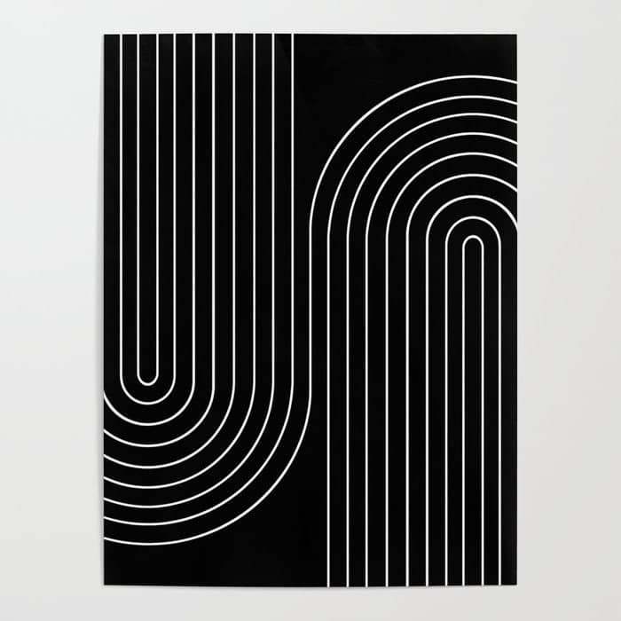 Minimal Line Curvature Ii Black And White Mid Century Modern Arch Abstract Poster