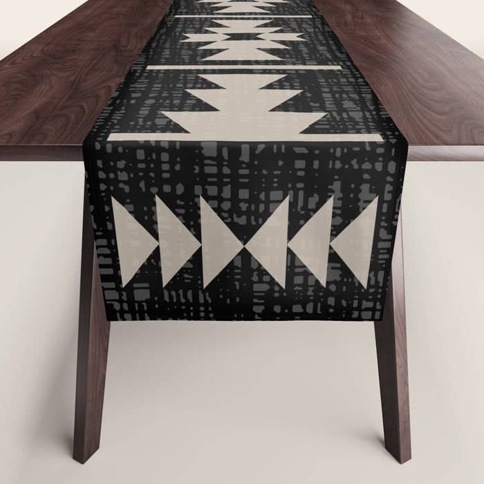 Southwestern Pattern 129 Black And Linen Table Runner