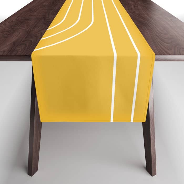Minimal Line Curvature Viii Golden Yellow Mid Century Modern Arch Abstract Table Runner