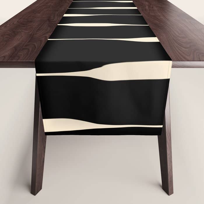 Threaded Stripes Painted Pattern In Black And Cream Table Runner