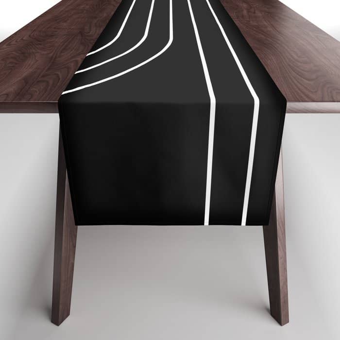 Minimal Line Curvature Ii Black And White Mid Century Modern Arch Abstract Table Runner