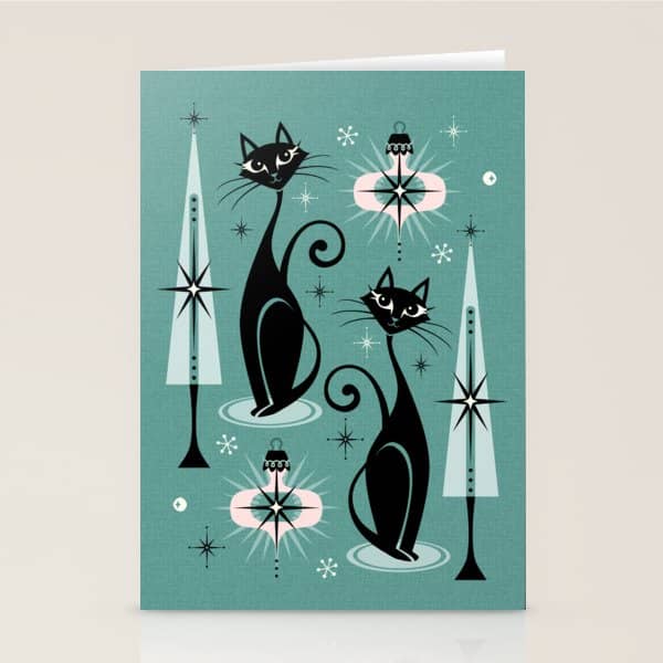 Mid Century Meow Atomic Kitty Christmas ©Studioxtine Stationery Card