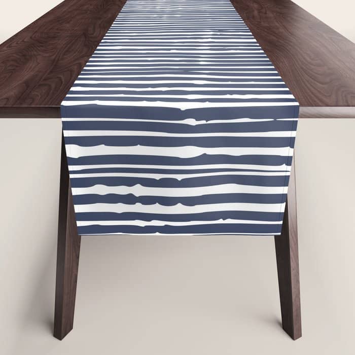 Abstract Stripes Pattern, Indigo, Navy Blue Table Runner
