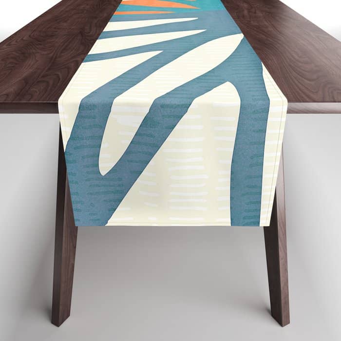 Mid Century Nature Print / Teal And Orange Table Runner