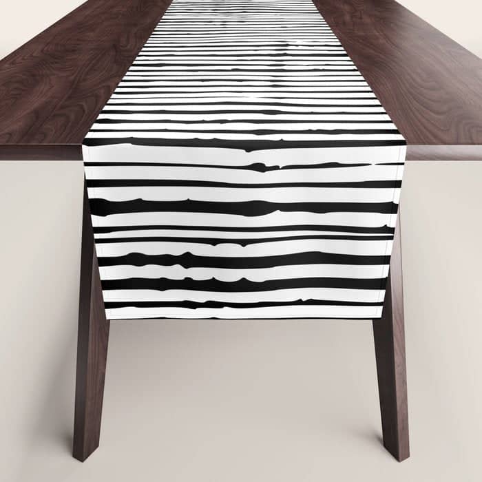 Rustic, Abstract Stripes Pattern, Black And White Table Runner