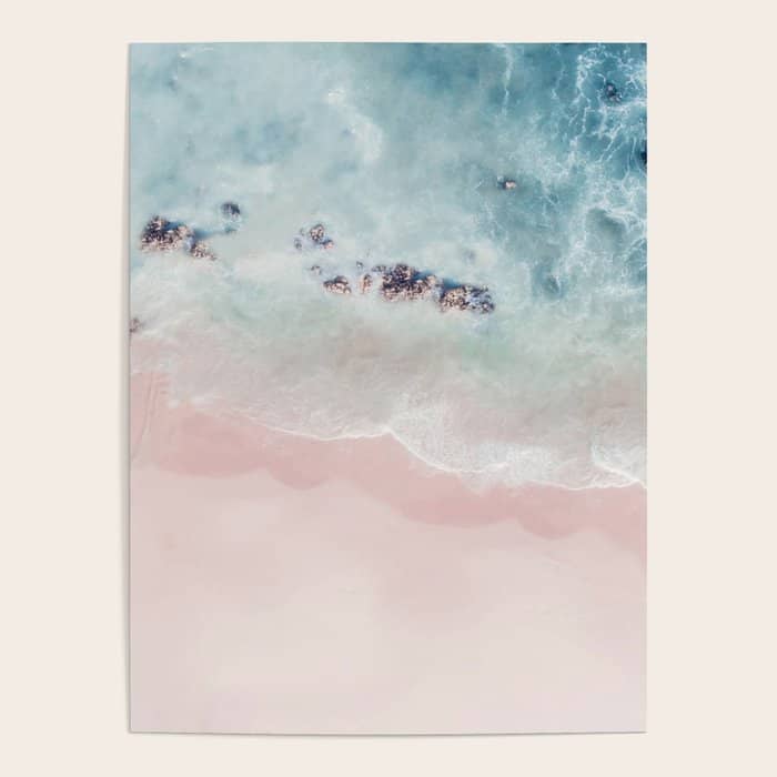 Ocean Pink Blush Beach Print - Aerial Beach - Sea Photo - Travel Photography By Ingrid Beddoes Poster