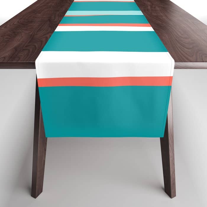 Colorful Stripes, Coral, Teal And Aqua Table Runner