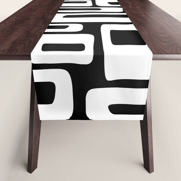 Black And White Mid Century Modern Abstract Pattern 335 Table Runner
