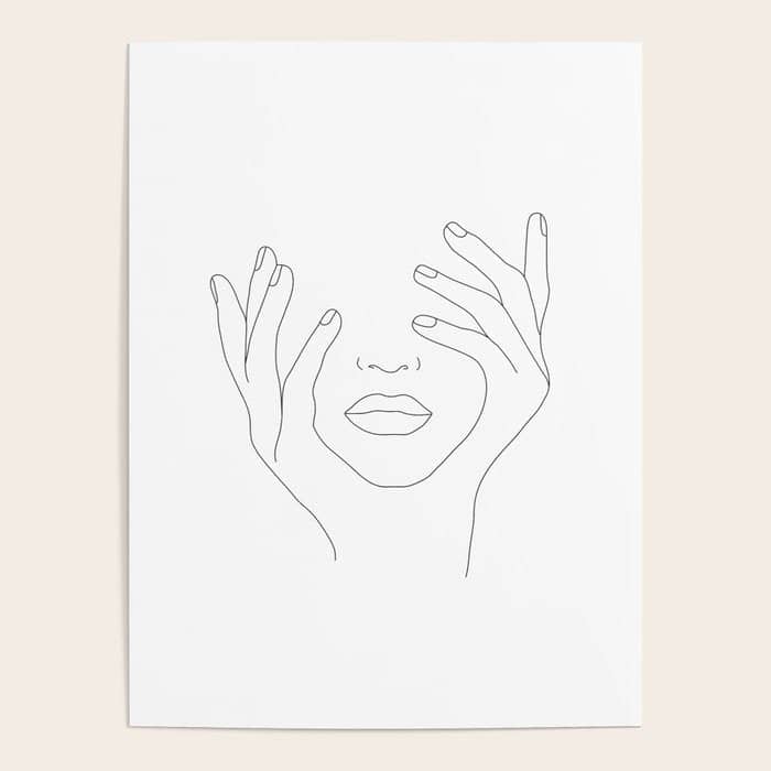 Minimal Line Art Woman With Hands On Face Poster