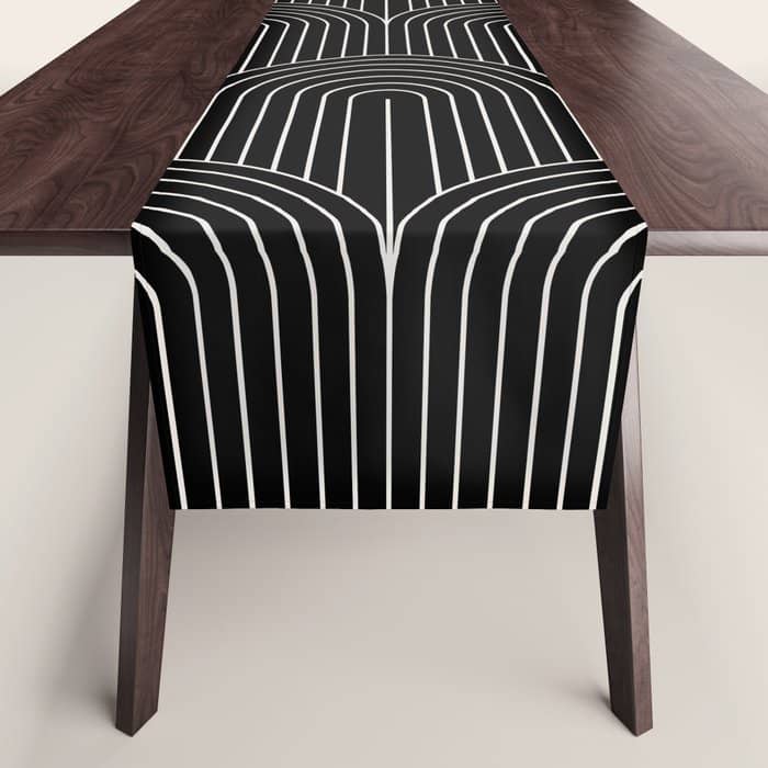 Art Deco Arch Pattern V Black & White Table Runner