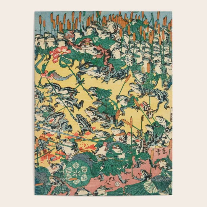 Frog Battle Japanese Print By Kawanabe Kyosai, 1864 Poster