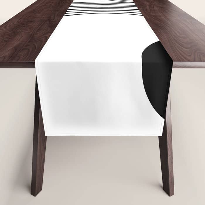 Modern Minimalist Line Art In Black And White Table Runner