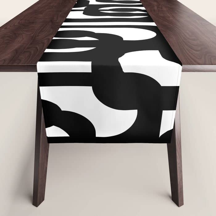 Black And White Mid-Century Modern Loop Pattern Table Runner