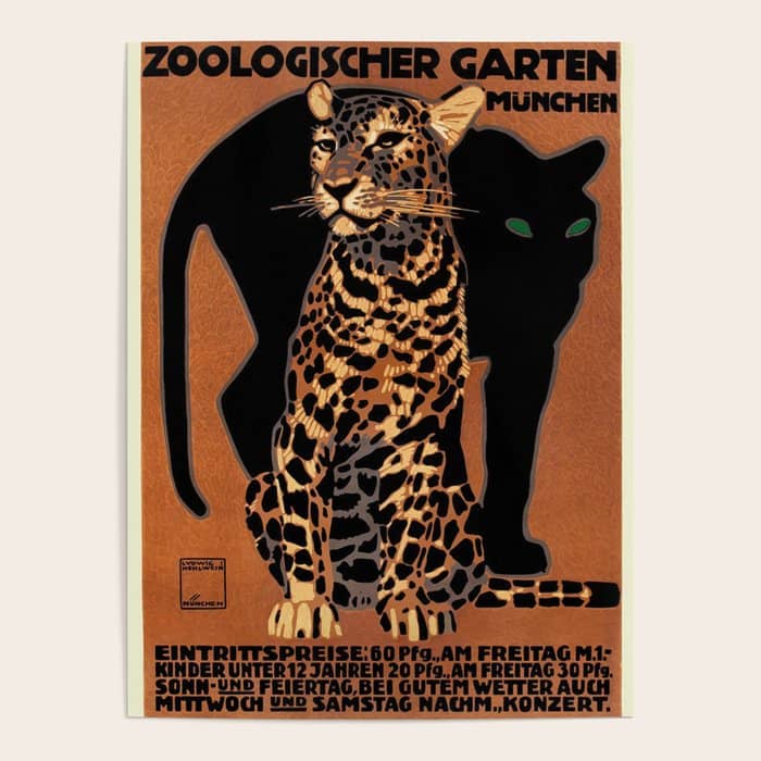 Vintage Munich Zoo Leopard 1912 Advertisement Poster