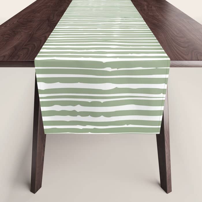 Abstract Stripes, Sage Green, Boho Wall Art Table Runner