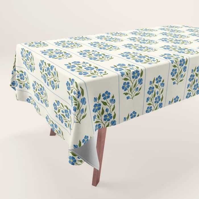 Cottagecore Inspired Blue Wildflower Pattern Tablecloth