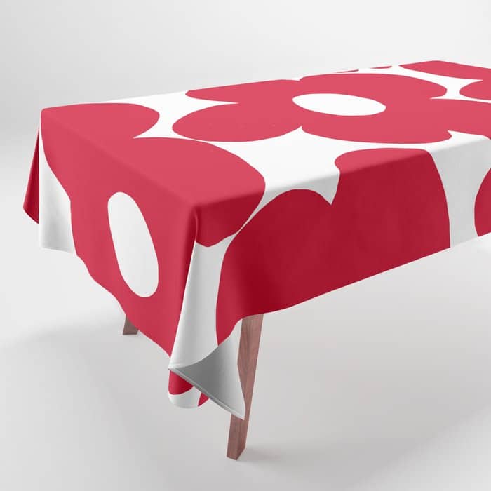 Red Retro Flowers White Background #Decor #Homestorie #Buyart Tablecloth