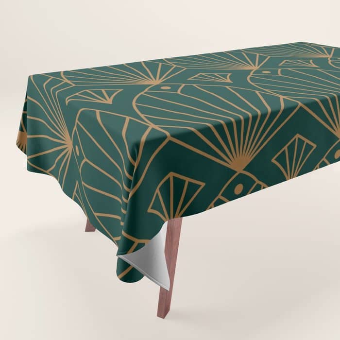 Art Deco Emerald Green & Gold Pattern Tablecloth