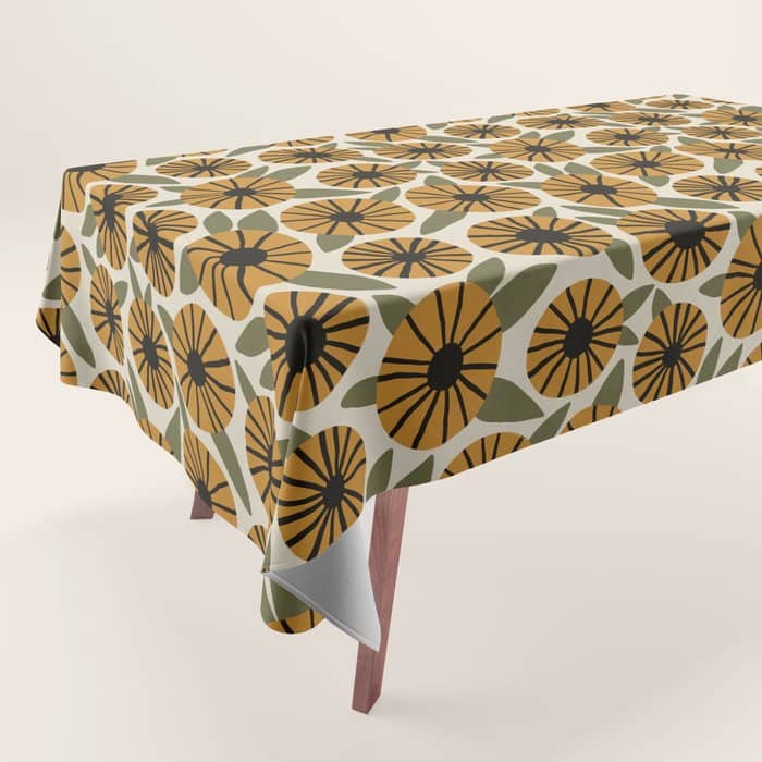 Floral Pattern / Turmeric Yellow & Green Tablecloth