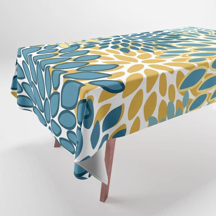 Modern Floral Prints, Teal And Yellow Tablecloth
