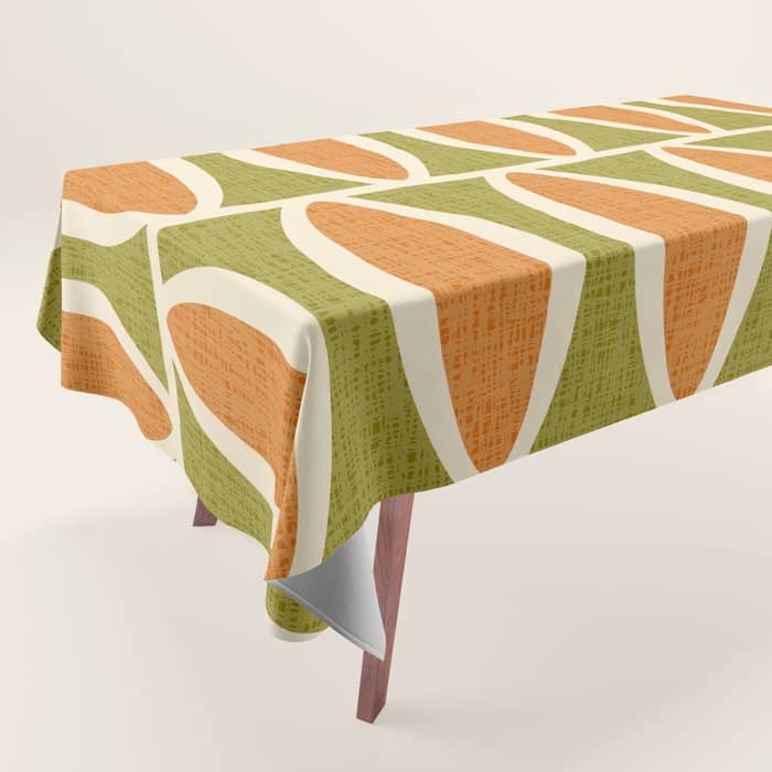 Retro Vintage 1950s Style Geometric Oval Pattern 228 Googie Orange Olive Green Tablecloth
