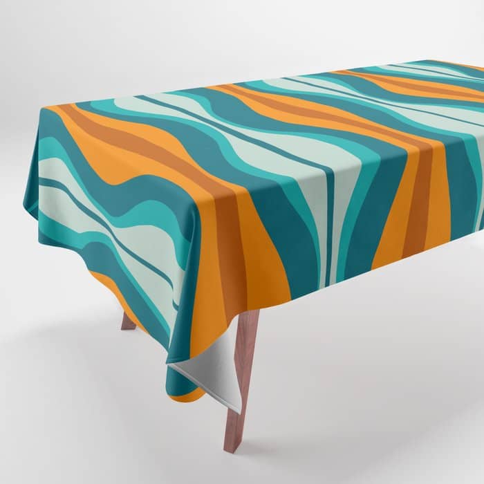 Hourglass Mid Century Modern Abstract Pattern In Turquoise, Aqua, Orange, And Rust Tablecloth