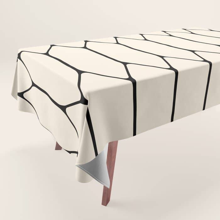 Long Honeycomb Geometric Minimalist Pattern In Almond Cream And Black Tablecloth
