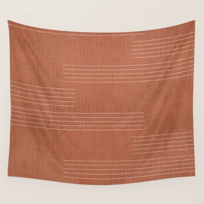 Minimal, Pattern, Boho Prints, Terracotta Wall Tapestry